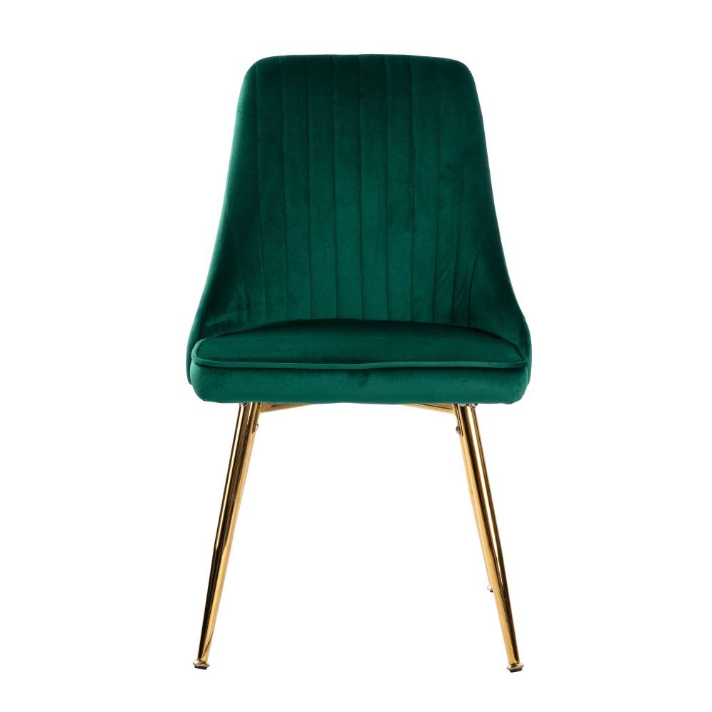 7-Piece Dining Set | White Marble-Effect Table &amp; 6 Green Velvet Scallop Chairs with Gold Legs | Greenora Living Australia