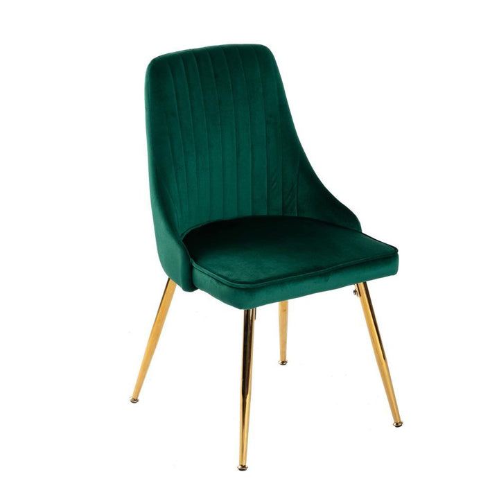 7-Piece Dining Set | White Marble-Effect Table &amp; 6 Green Velvet Scallop Chairs with Gold Legs | Greenora Living Australia