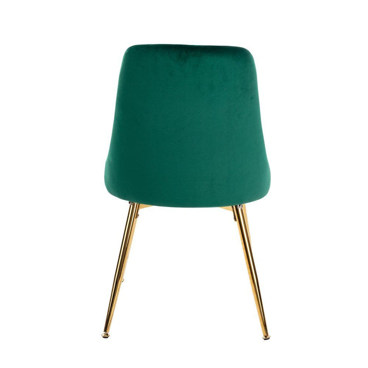 7-Piece Dining Set | White Marble-Effect Table &amp; 6 Green Velvet Scallop Chairs with Gold Legs | Greenora Living Australia