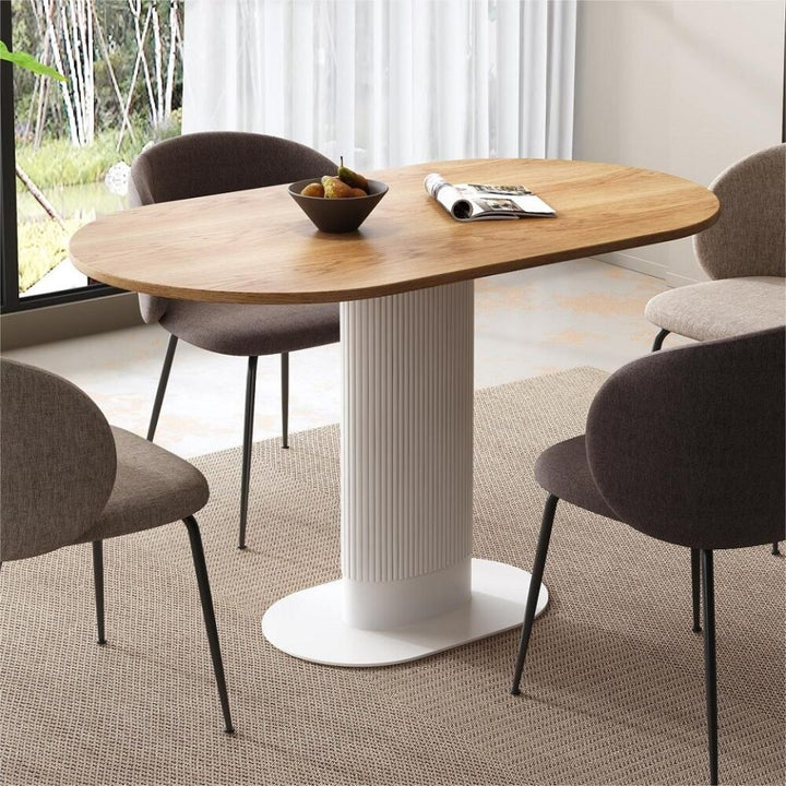 Clara Oval Dining Table – Wood Grain Veneer Top | Clad Pillar Base | Seats 4–6 | White &amp; Natural - Greenora Living