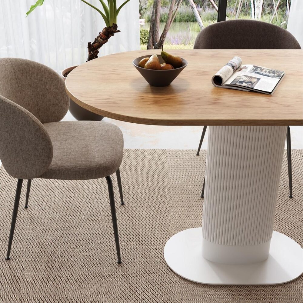 Clara Oval Dining Table – Wood Grain Veneer Top | Clad Pillar Base | Seats 4–6 | White &amp; Natural - Greenora Living
