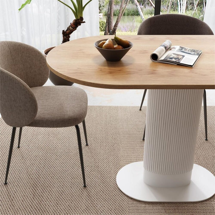 Clara Oval Dining Table – Wood Grain Veneer Top | Clad Pillar Base | Seats 4–6 | White &amp; Natural - Greenora Living