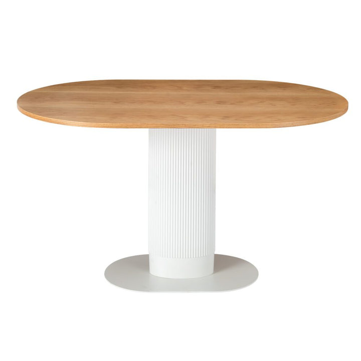 Clara Oval Dining Table – Wood Grain Veneer Top | Clad Pillar Base | Seats 4–6 | White &amp; Natural - Greenora Living