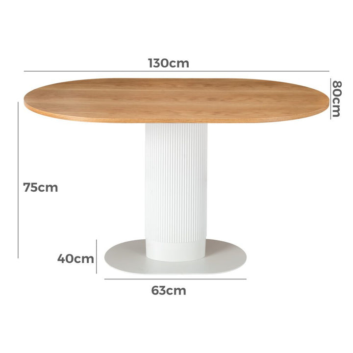 Clara Oval Dining Table – Wood Grain Veneer Top | Clad Pillar Base | Seats 4–6 | White &amp; Natural - Greenora Living