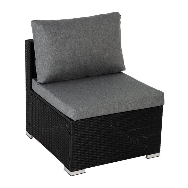 Resort-Style Modular Outdoor Lounge Set with Ottoman &amp; Tempered Glass Coffee Table | Black PE Wicker - Greenora Living