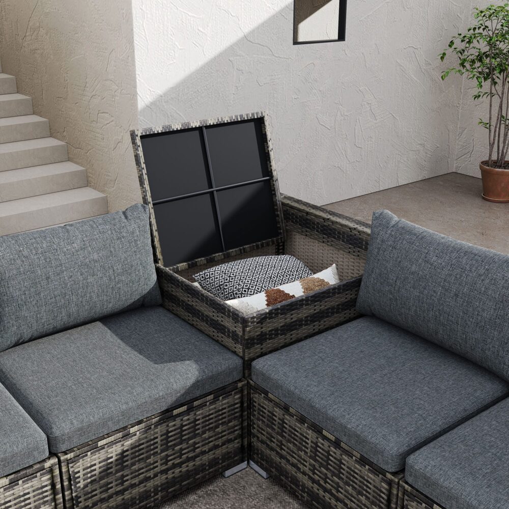 Lizard Grey 8-Piece Modular Outdoor Lounge Set with Coffee Table and Corner Storage - Greenora Living