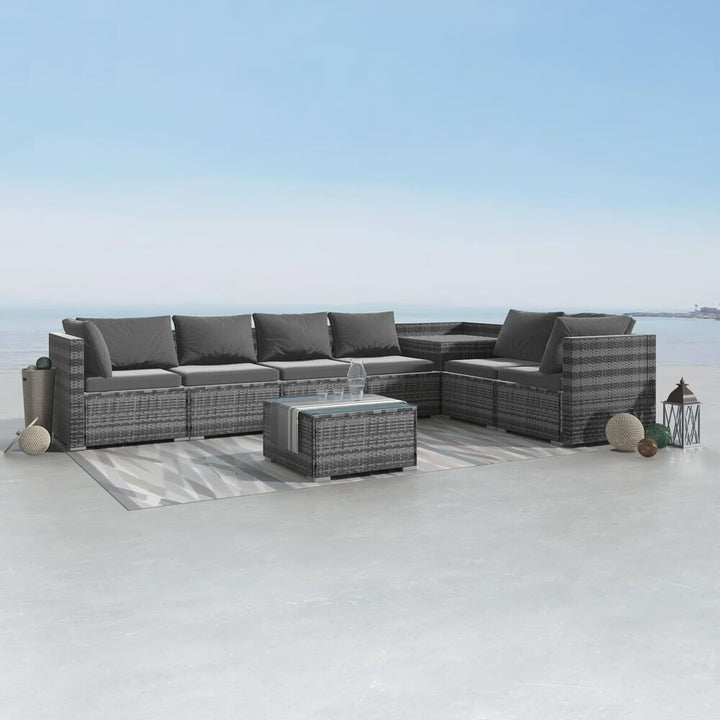 Lizard Grey 8-Piece Modular Outdoor Lounge Set with Coffee Table and Corner Storage - Greenora Living