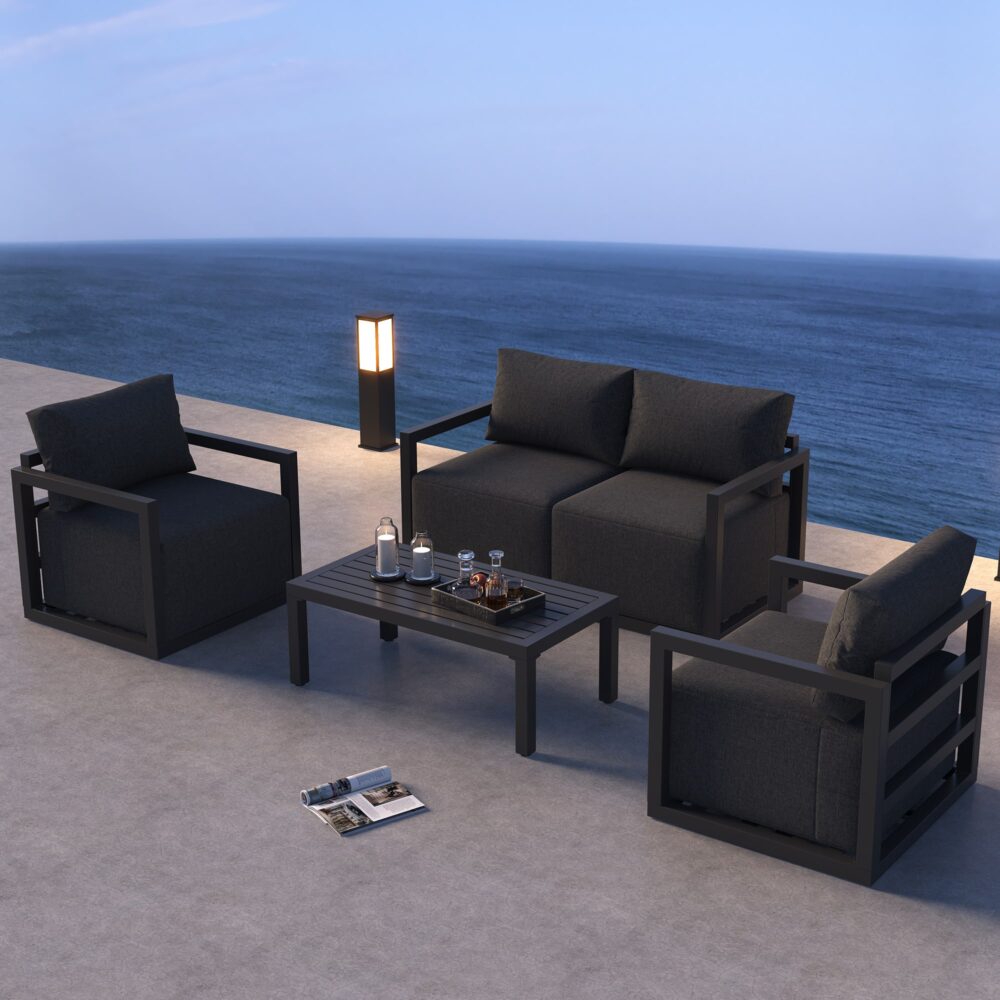 Serenity 5-Piece Outdoor Lounge Set – 40cm Deep Cushions & White Aluminium Frame - Greenora Living