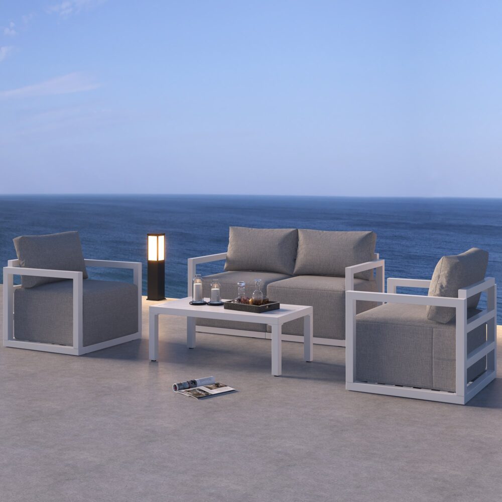 Serenity 5-Piece Outdoor Lounge Set – 40cm Deep Cushions &amp; White Aluminium Frame - Greenora Living