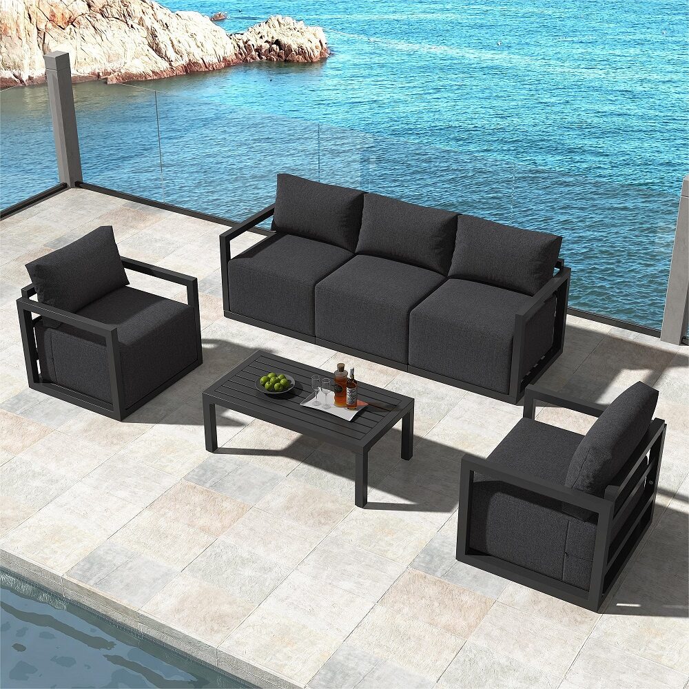 Coastal Retreat 6-Piece Deep-Seated Outdoor Patio Set – White Aluminium with Coffee Table - Greenora Living
