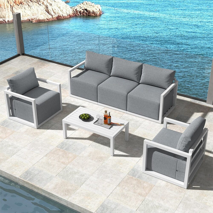 Coastal Retreat 6-Piece Deep-Seated Outdoor Patio Set – White Aluminium with Coffee Table - Greenora Living