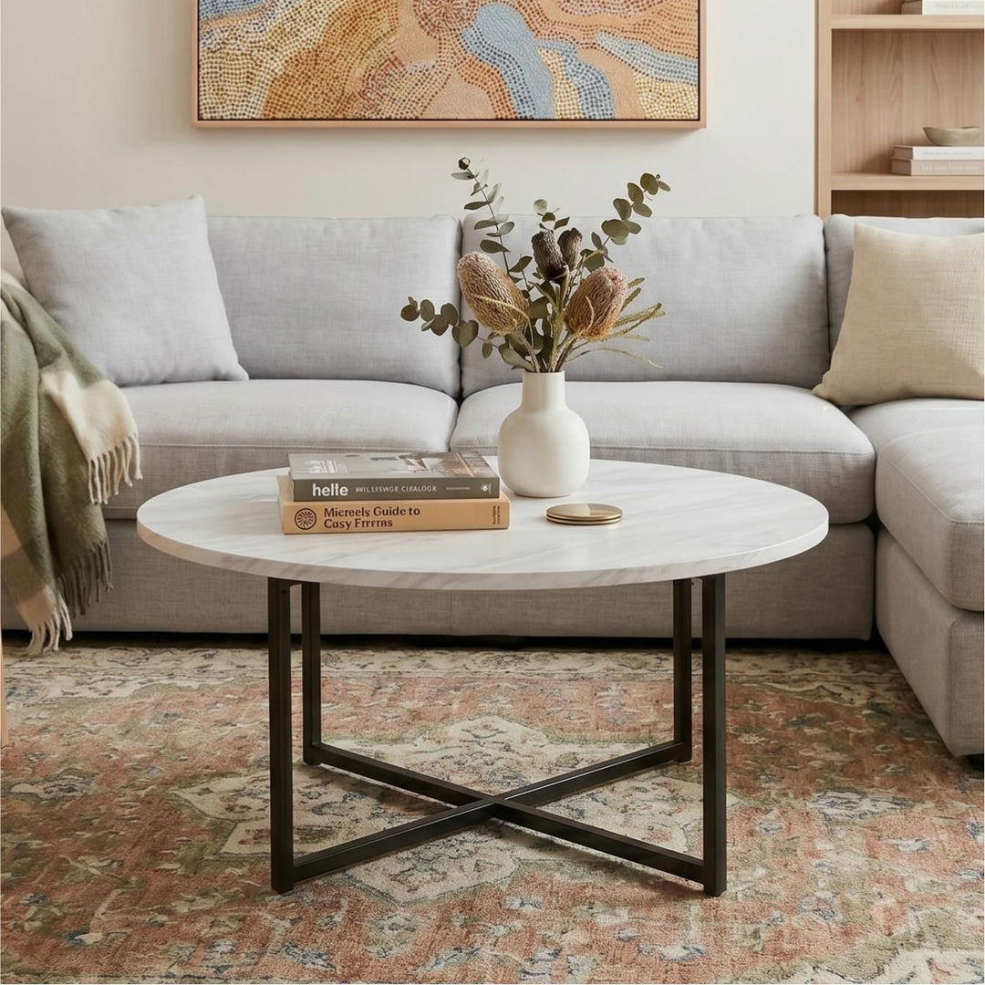Celeste Round Marble-Effect Coffee Table – White & Black