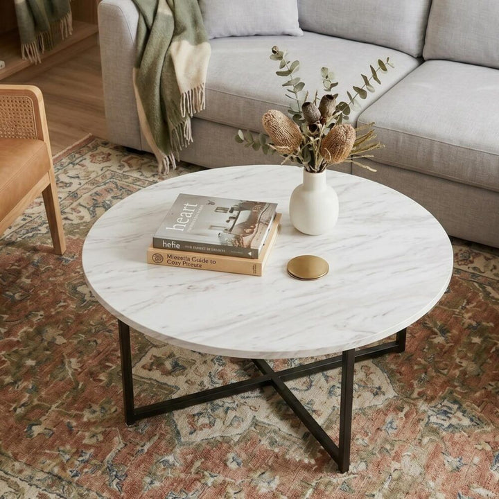 Celeste Round Marble-Effect Coffee Table – White &amp; Black – product view 3