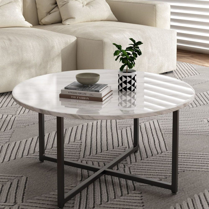 Celeste Round Marble-Effect Coffee Table – White &amp; Black – product view 4