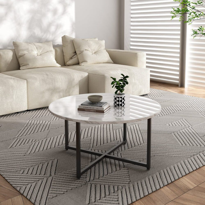 Celeste Round Marble-Effect Coffee Table – White &amp; Black – product view 5