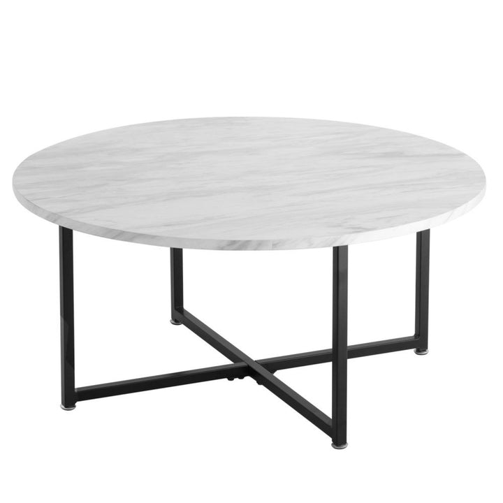 Celeste Round Marble-Effect Coffee Table – White &amp; Black – product view 7