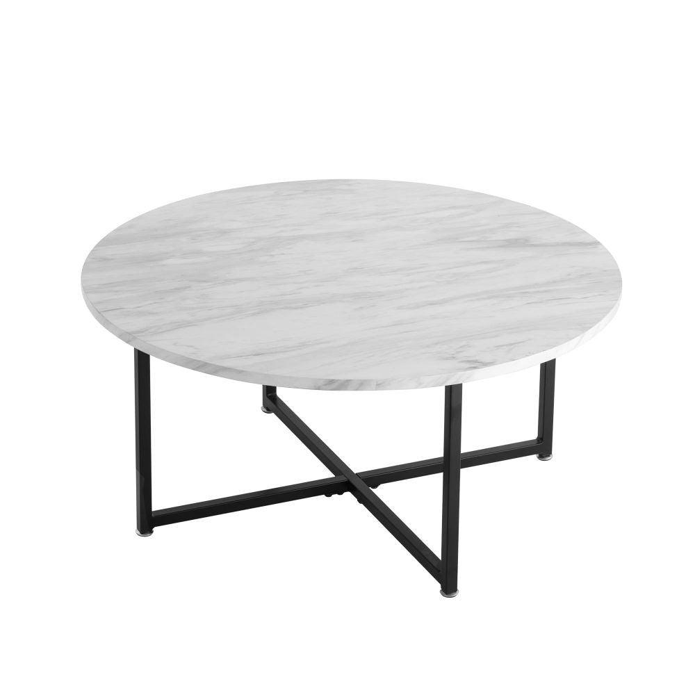 Celeste Round Marble-Effect Coffee Table – White &amp; Black – product view 10