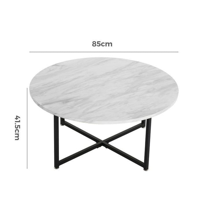 Celeste Round Marble-Effect Coffee Table – White &amp; Black – product view 11