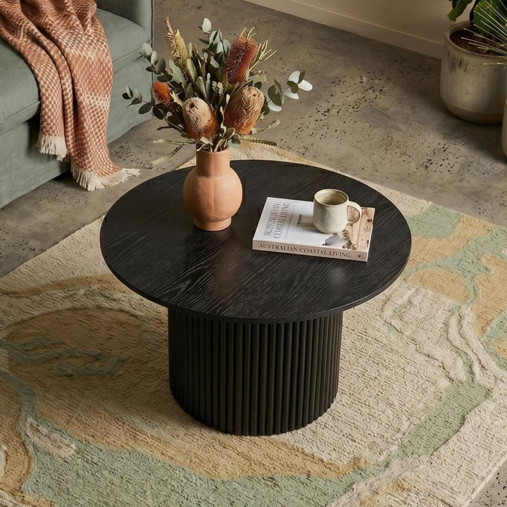 Luxe Ribbed Round Coffee Table – Black
