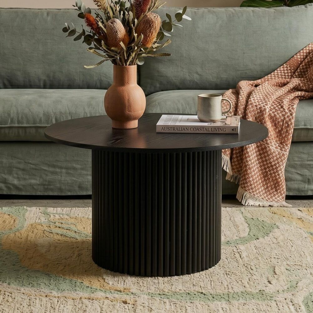 Luxe Ribbed Round Coffee Table – Black – product view 2
