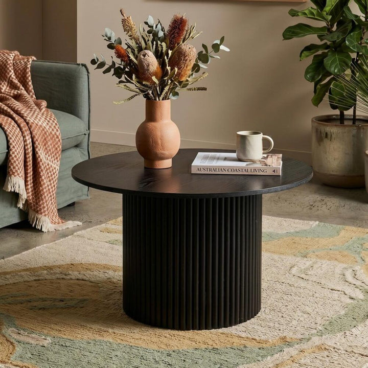Luxe Ribbed Round Coffee Table – Black – product view 3