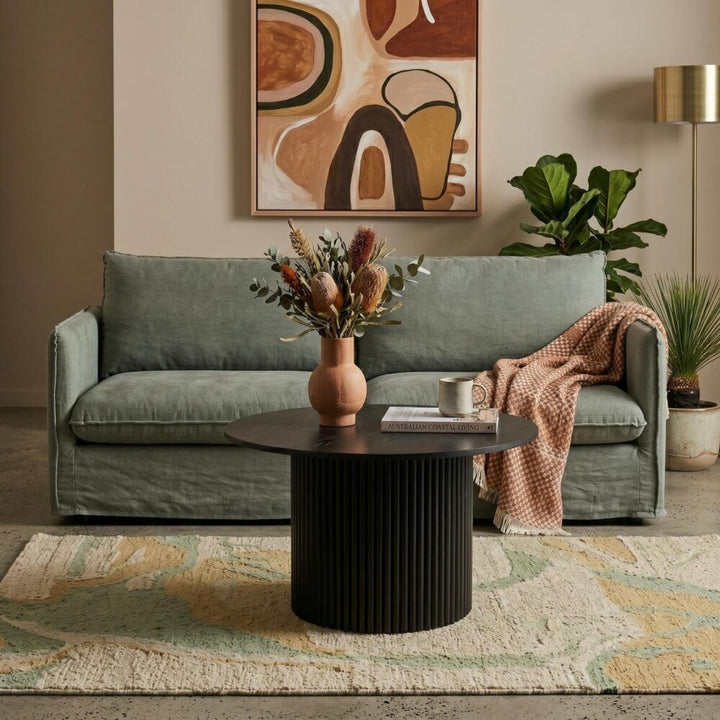 Luxe Ribbed Round Coffee Table – Black – product view 4