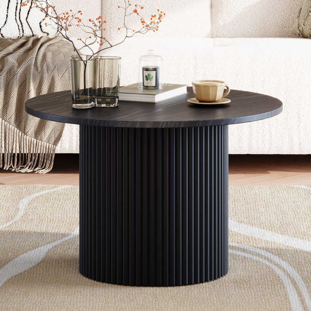 Luxe Ribbed Round Coffee Table – Black – product view 5