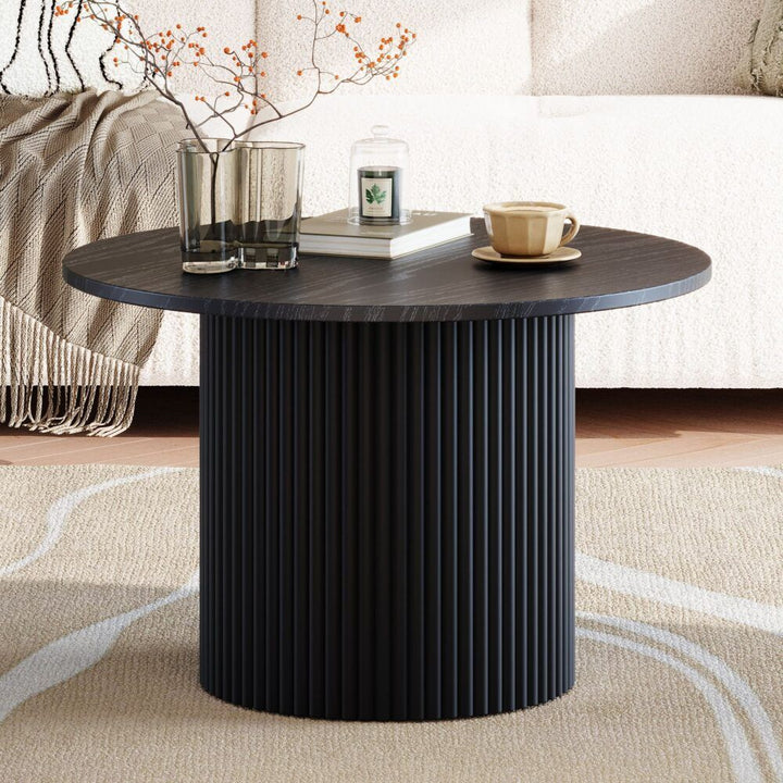 Luxe Ribbed Round Coffee Table – Black – product view 5