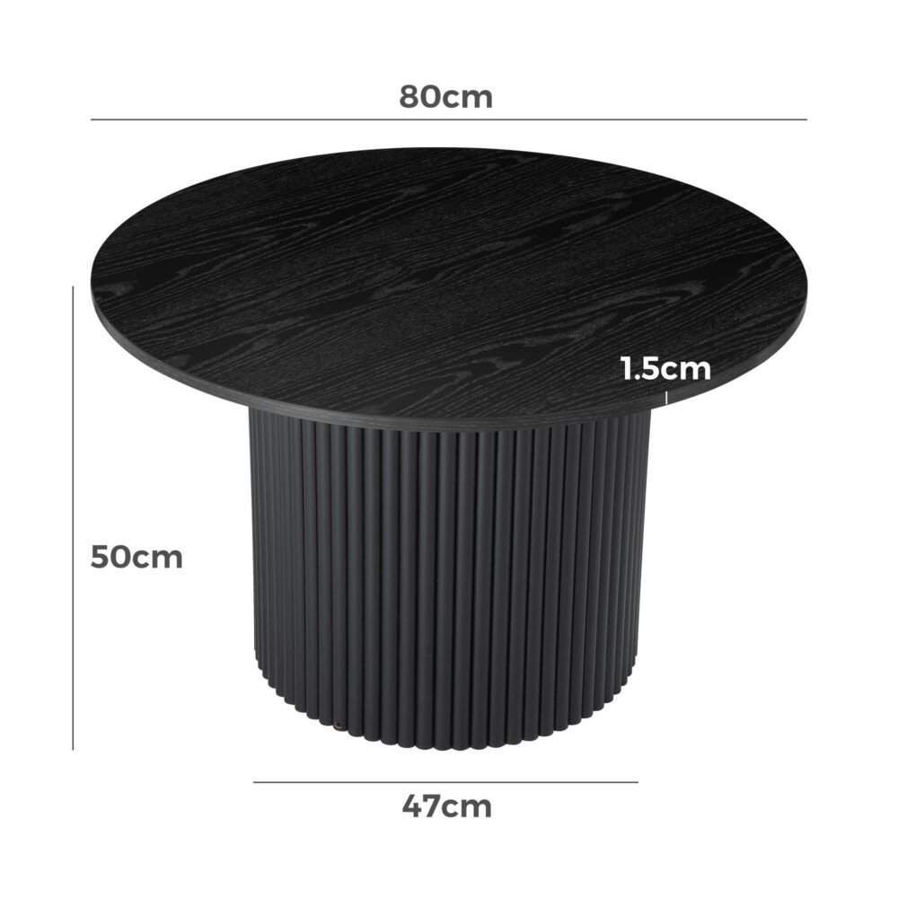 Luxe Ribbed Round Coffee Table – Black – product view 11