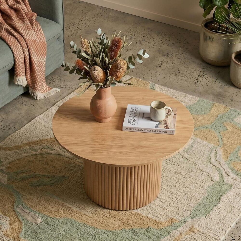 Luxe Ribbed Round Coffee Table – Natural – product view 2