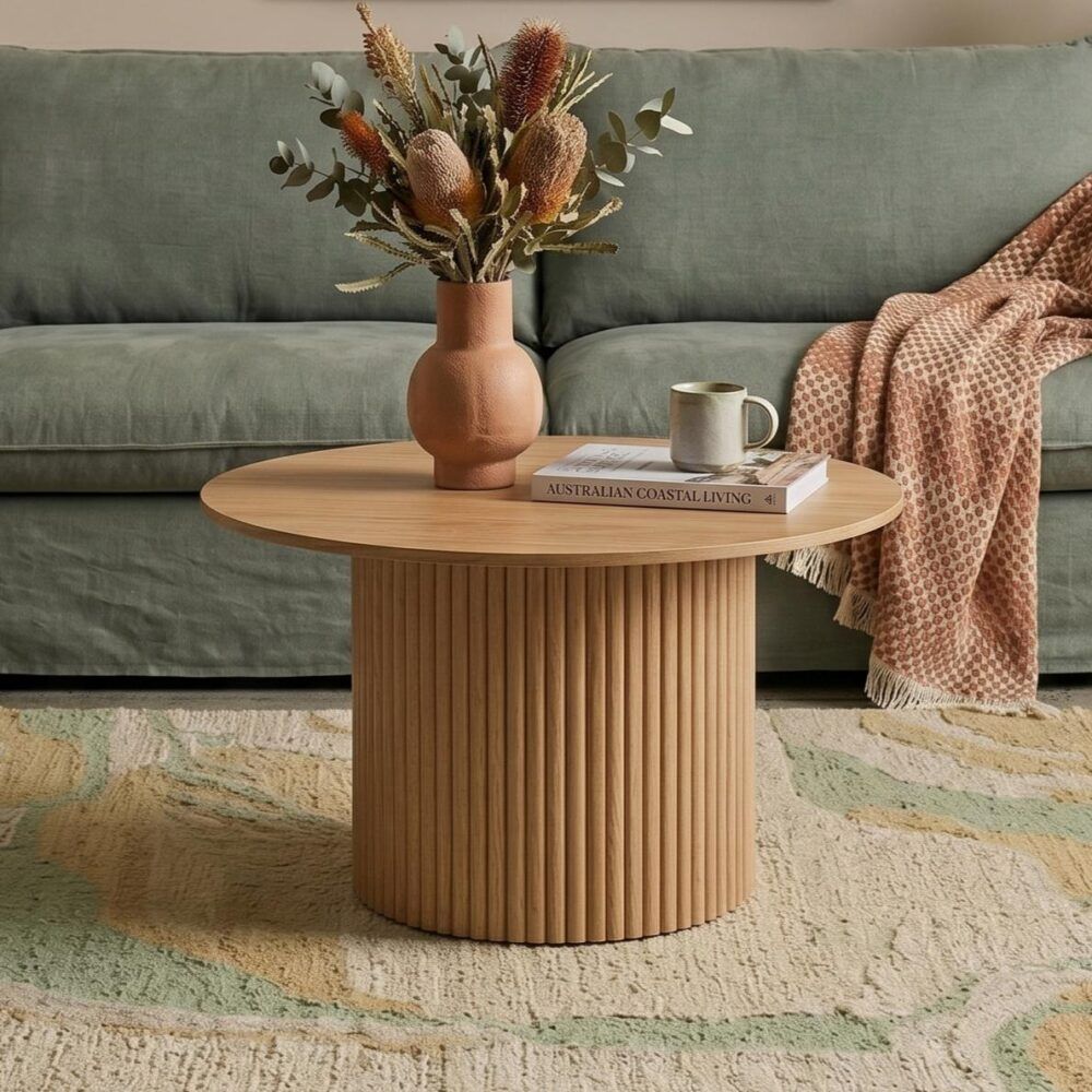 Luxe Ribbed Round Coffee Table – Natural – product view 3