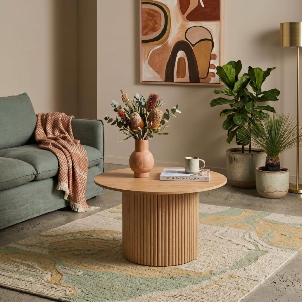 Luxe Ribbed Round Coffee Table – Natural – product view 4