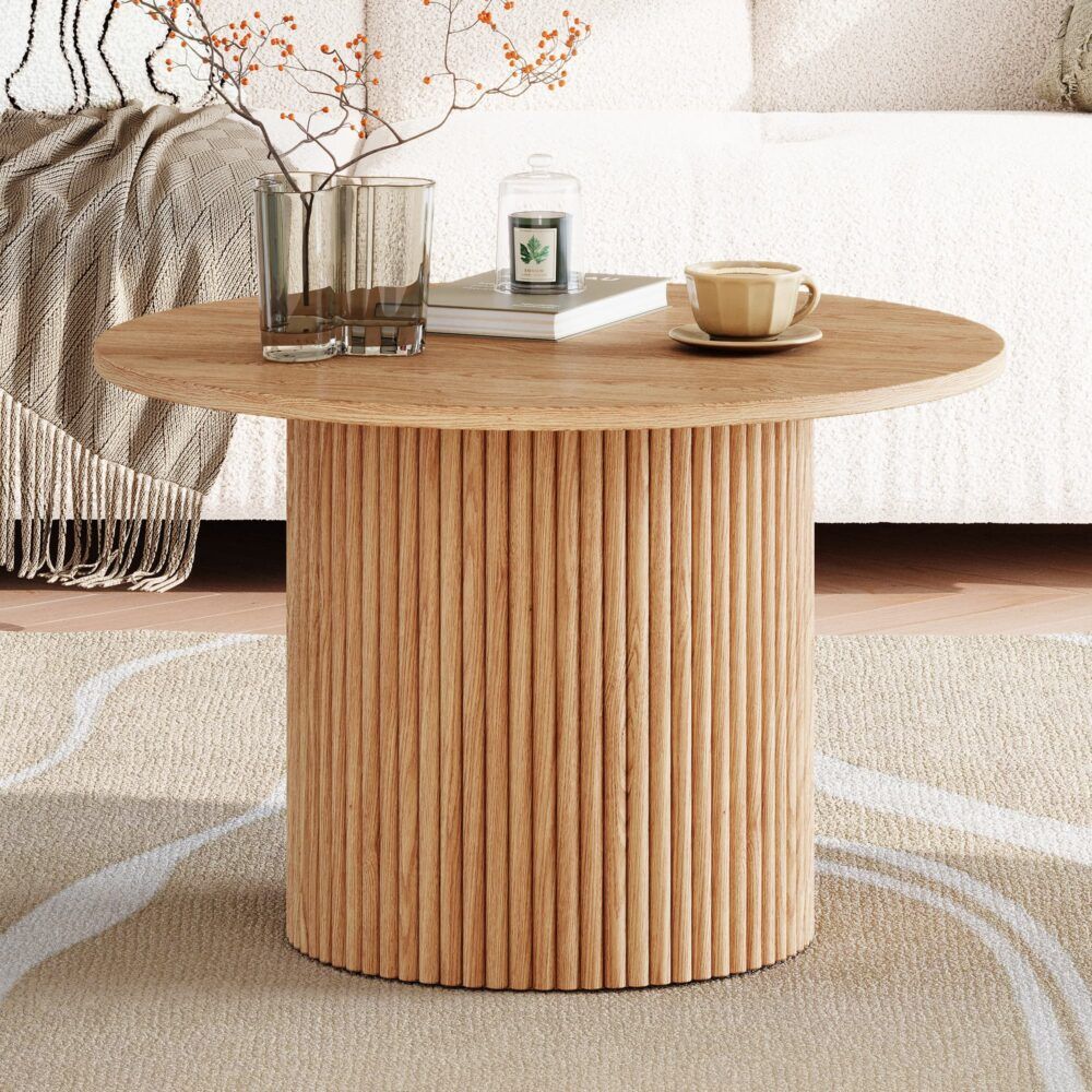 Luxe Ribbed Round Coffee Table – Natural – product view 5