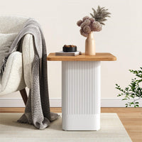 Clara Dusk Natural Side Table | Wood Grain Veneer Top & Textured Base | Greenora Living Australia