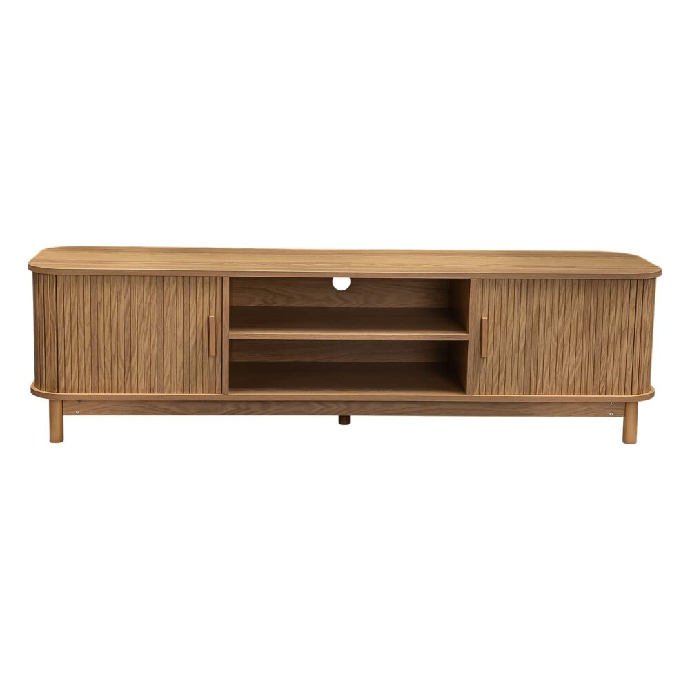 Rib &amp; Curve 160cm Natural TV Entertainment Unit – Ribbed Oval Frame &amp; 2-Door Storage - Greenora Living