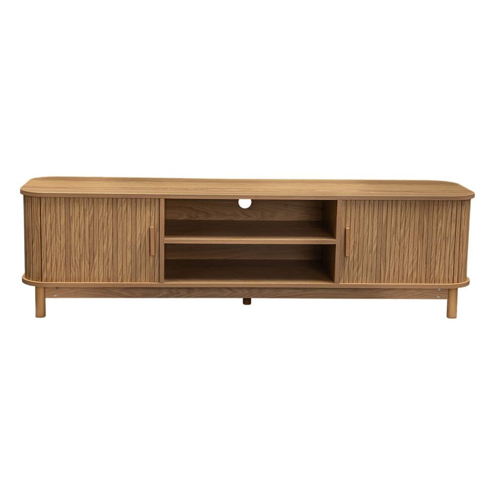 Rib &amp; Curve 160cm Natural TV Entertainment Unit – Ribbed Oval Frame &amp; 2-Door Storage - Greenora Living
