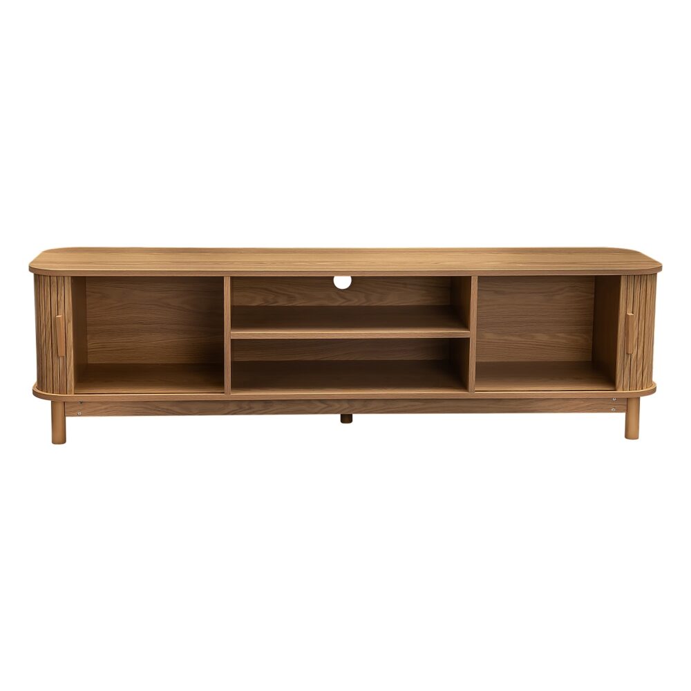 Rib &amp; Curve 160cm Natural TV Entertainment Unit – Ribbed Oval Frame &amp; 2-Door Storage - Greenora Living