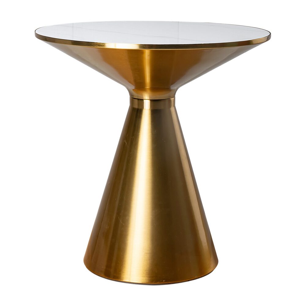 Golden Halo Round Side Table with Sintered Stone Top and Brushed Gold Base - Greenora Living