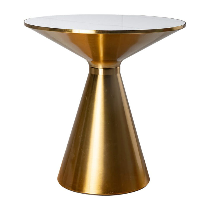 Golden Halo Round Side Table with Sintered Stone Top and Brushed Gold Base - Greenora Living