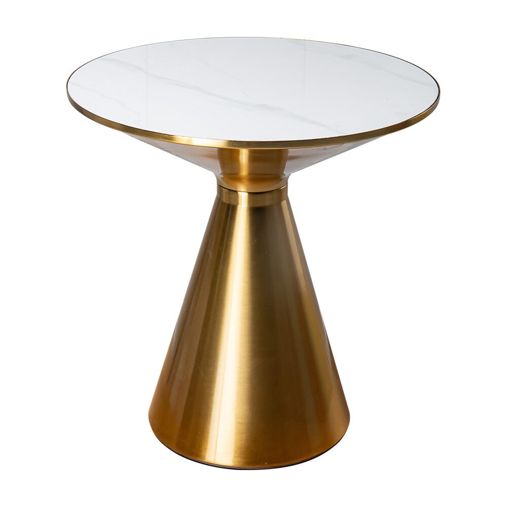 Golden Halo Round Side Table with Sintered Stone Top and Brushed Gold Base - Greenora Living