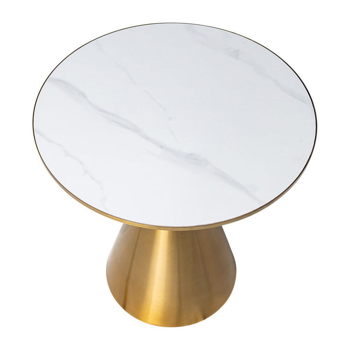 Golden Halo Round Side Table with Sintered Stone Top and Brushed Gold Base - Greenora Living