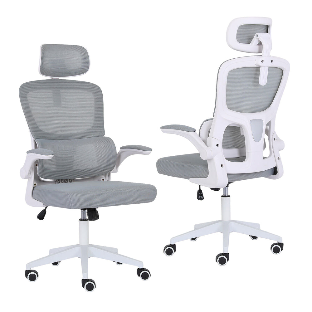 Ergonomic Mesh Office Chair | Grey & White, Flip-Up Arms & Lumbar Support | Greenora Living Australia