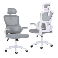 Ergonomic Mesh Office Chair | Grey & White, Flip-Up Arms & Lumbar Support | Greenora Living Australia
