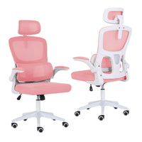 Ergonomic Mesh Office Chair | Pink & White, Flip-Up Arms & Lumbar Support | Greenora Living Australia