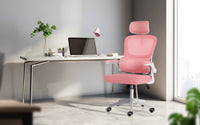 Ergonomic Mesh Office Chair | Pink & White, Flip-Up Arms & Lumbar Support | Greenora Living Australia