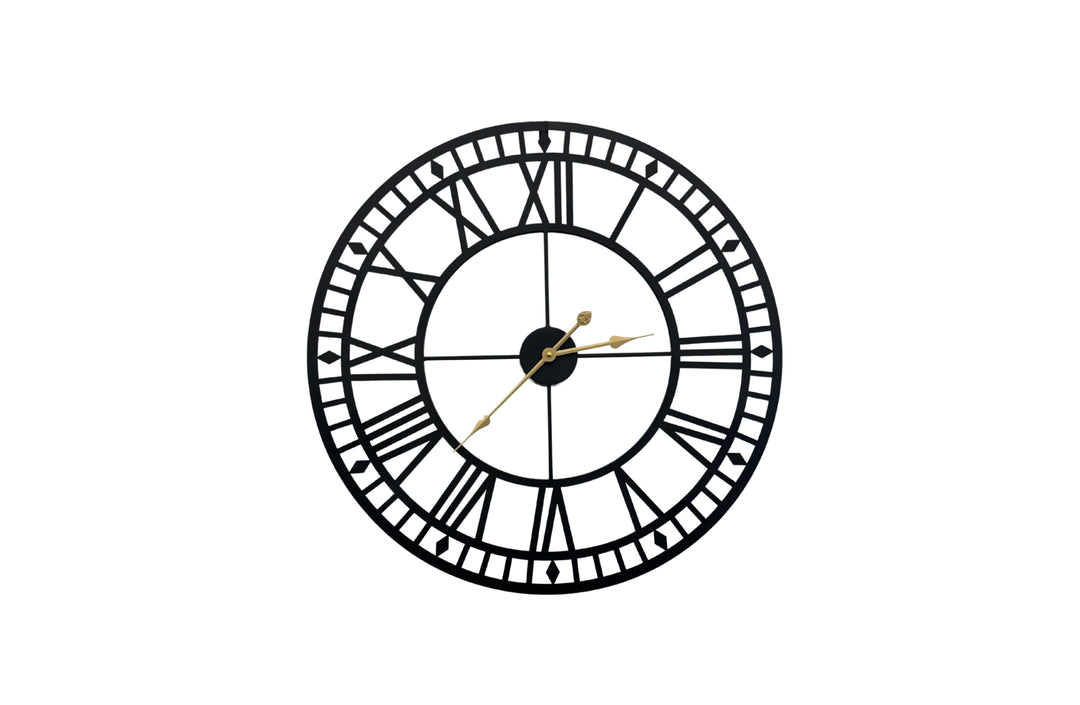 Sleek 80cm Round Metal Wall Clock Black & Natural - Greenora Living