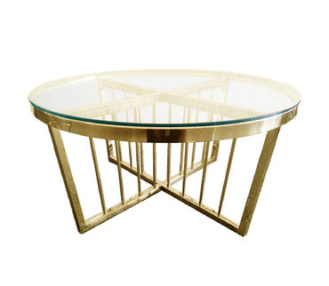 Salina Clear Glass Coffee Table with Polished Gold Steel Frame - Greenora Living