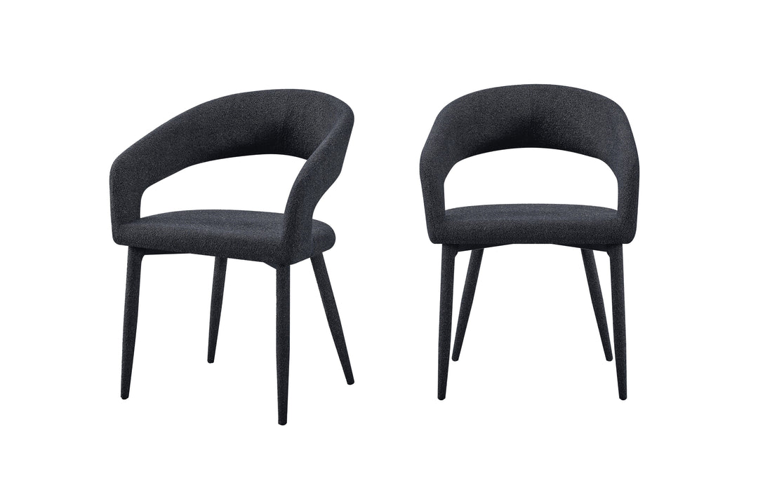 Marilyn Noir Set of 2 Boucle Dining Chairs – Luxurious Texture | Refined Silhouette | Charcoal Black - Greenora Living