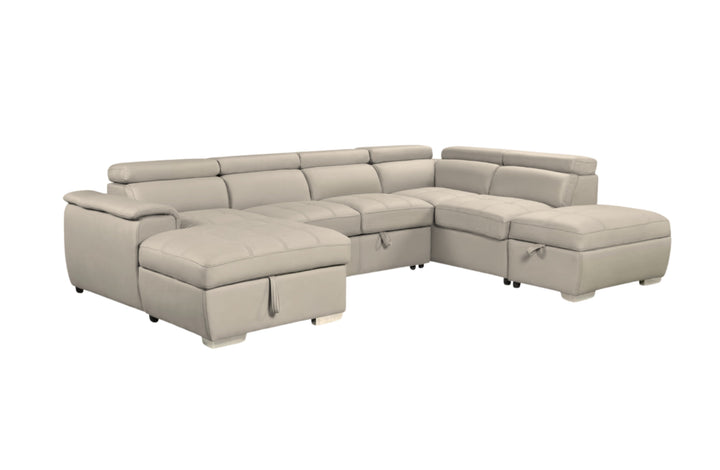 The Plush – Modular Chaise Lounge with Pull-Out Sofa Bed &amp; Ottoman Storage | Mushroom Nubuck - Greenora Living