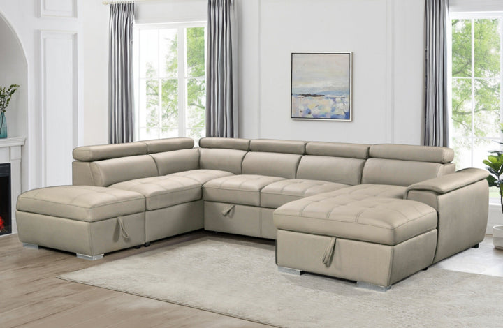 The Plush – Modular Chaise Lounge with Pull-Out Sofa Bed &amp; Ottoman Storage | Mushroom Nubuck - Greenora Living